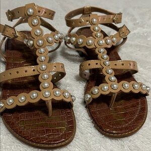 Sam Edelman Tan Pearl Embellished Sandals